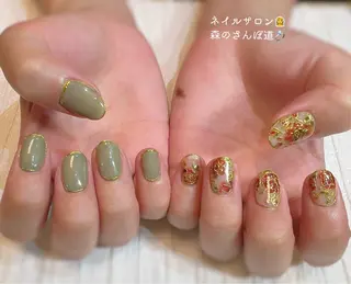 ネイル ショートネイル 森のさんぽ道のネイルデザイン