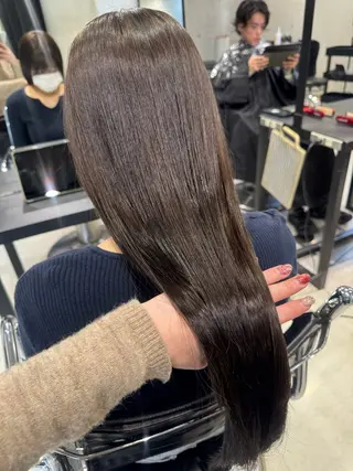 セミロング カラー パーマ ヘアアレンジ 透明感/オリーブ/ グレージュ/YUKAのヘアスタイル