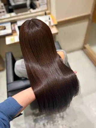 ロング 透明感グレージュ/ 縮毛矯正/静岡のヘアスタイル