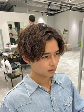 ショート カラー パーマ メンズ 関西センターパート メンズモデル募集のヘアスタイル