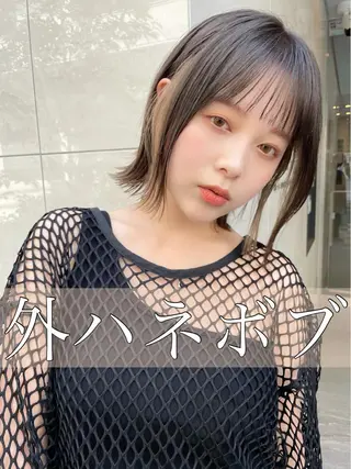 ミディアム カラー 結べるレイヤーボブ くびれLady表参道のヘアスタイル