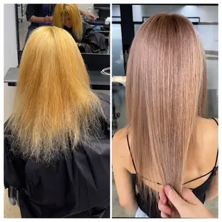 ロング け んブリーチ縮毛矯正のヘアスタイル