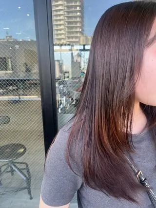セミロング 髪質改善×ブリーチ 無しWカラー🫧天神のヘアスタイル