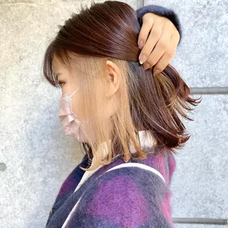 ミディアム カラー 癖毛救済✂️ボブ /髪質改善ストレートのヘアスタイル
