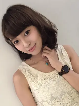 ミディアム カラー パーマ 松川 智行のヘアスタイル