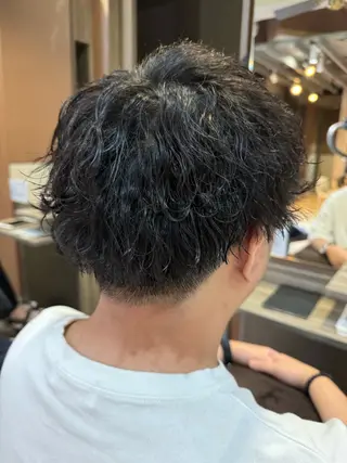 ショート パーマ メンズ 透明感カラー& メンズアイブロウ専門のヘアスタイル