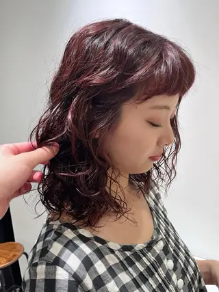 ミディアム カラー パーマ 似合わせパーマ/ kazuのヘアスタイル