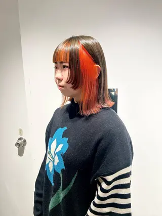 ミディアム カラー スキバサミを使わない カット🌼唯🌼のヘアスタイル