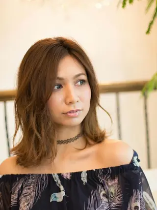 ミディアム カラー パーマ こせき えみのヘアスタイル