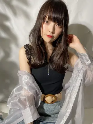 セミロング カラー 新宿✨顔周りカット 韓国ヘア/坂本亜裟海のヘアスタイル