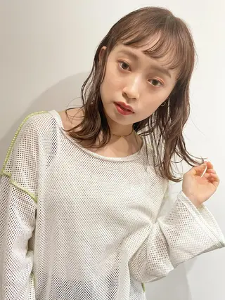 ミディアム カラー パーマ 透明感・艶カラー/ 坂田友梨奈のヘアスタイル