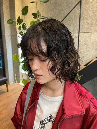 ミディアム パーマ ボブ×艶カラー 特化・リクト💥のヘアスタイル