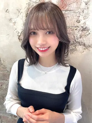 ミディアム カラー パーマ ヘアアレンジ 骨格別小顔カット/ 顔周りカット/金井のヘアスタイル