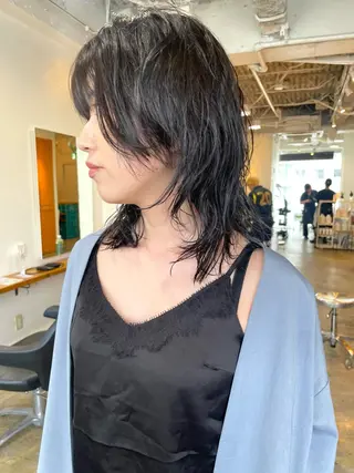 ミディアム カラー パーマ レイヤー／似合わせ TAKUYAのヘアスタイル