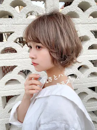 ショート カラー パーマ 大人かわいい💍🤍 ボブ/ショートボブのヘアスタイル