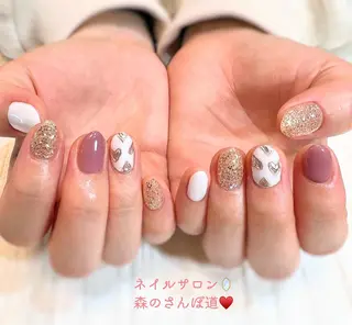 ネイル ショートネイル 森のさんぽ道のネイルデザイン