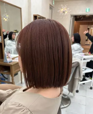 ショート カラー ブリーチなしカラー/ 暖色カラー/艶カラーのヘアスタイル