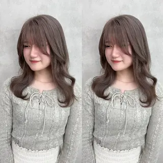 ミディアム カラー Rin♡透明感ピンク 🎀白肌ラベンダーのヘアスタイル