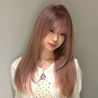 ロング カラー フェザー/シャドウ/ メッシュパーマのヘアスタイル
