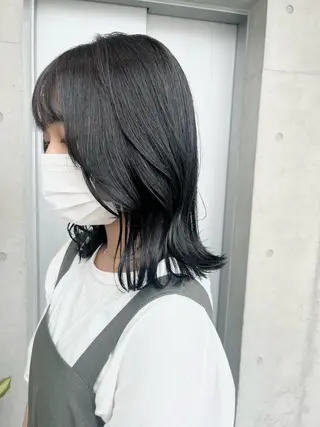 ミディアム カラー パーマ ヘアアレンジ 透明感/オリーブ/ グレージュ/YUKAのヘアスタイル