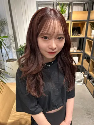 セミロング カラー 暖色カラー 奥村陽花のヘアスタイル