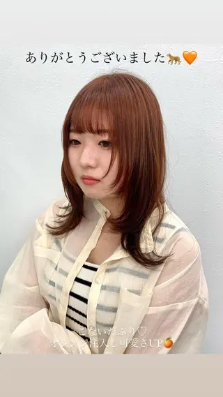 セミロング カラー レイヤー ハイトーン 暖色⭐︎KANAKOのヘアスタイル
