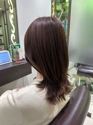 セミロング レイヤー 艶々カラーのヘアスタイル