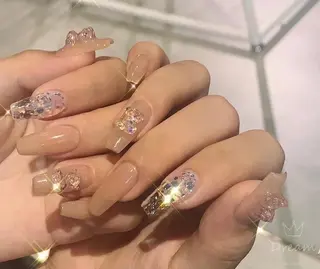 セミロング ネイル フィルイン・深爪矯正 長さ出し🎀のネイルデザイン