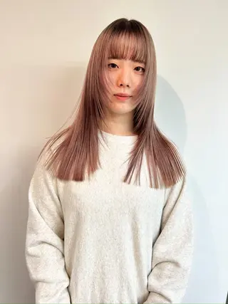 ロング カラー 顔周りレイヤー/韓国 ブリーチminamiのヘアスタイル