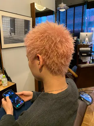 ショート カラー パーマ ヘアアレンジ メンズ キッズ ブリーチカラー🔥 パーマ【佐々木凌平】のヘアスタイル