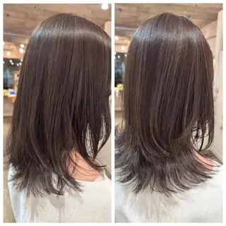 ミディアム カラー ハイライト/インナー /ブリーチ/レイヤーのヘアスタイル