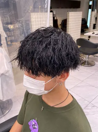ショート パーマ メンズ *モデル募集🤍横浜 透明感カラー🫧のヘアスタイル