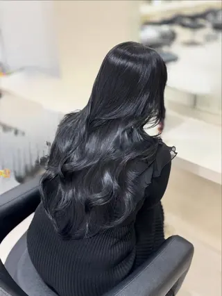ロング 縮毛矯正× ブルーブラック/池袋のヘアスタイル