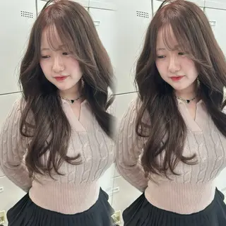 ロング 韓国ヘア/ブリーチ無 しWカラー/オリーブのヘアスタイル