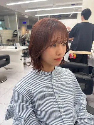 ミディアム カラー パーマ ヘアアレンジ メンズ キッズ ブリーチなしカラー/ ブラウン/レイヤーのヘアスタイル