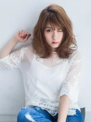 ミディアム セミロング カラー パーマ 松島祐介【店長／ トップディレクター】のヘアスタイル