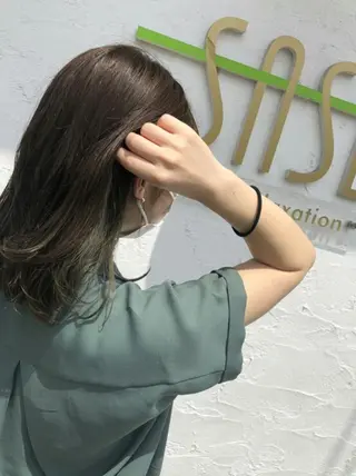 カラー セミロング 酸性ストレート/ブリ ーチなしWカラー河本のヘアスタイル