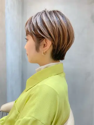 ショート カラー レイヤーボブ縮毛矯正 韓国RINAのヘアスタイル
