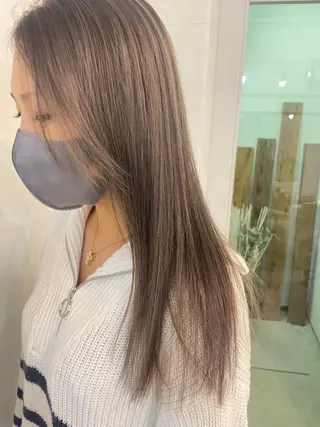 セミロング カラー レイヤー べージュ 白石研太のヘアスタイル