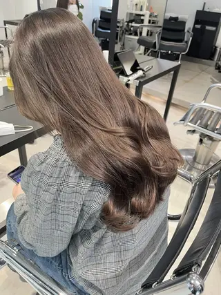 セミロング カラー パーマ ヘアアレンジ 透明感/オリーブ/ グレージュ/YUKAのヘアスタイル