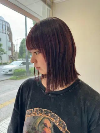 ミディアム ブリーチ縮毛矯正 あすまのヘアスタイル