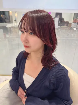 ミディアム カラー SAYAKA 🍒／ボブ／暖色のヘアスタイル