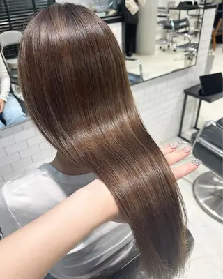 セミロング カラー パーマ ヘアアレンジ 透明感/オリーブ/ グレージュ/YUKAのヘアスタイル