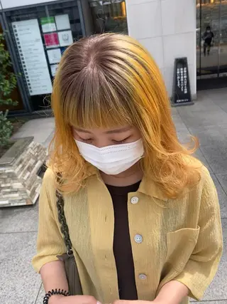 セミロング デザインカラー/ボブ ブリーチカラー/ユリのヘアスタイル