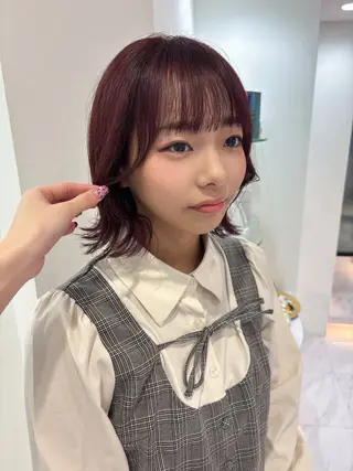 ミディアム カラー SAYAKA 🍒／ボブ／暖色のヘアスタイル