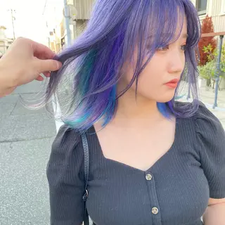ミディアム カラー ヘアアレンジ ハイトーンカラー🌈 メンズパーマ鈴木康平のヘアスタイル