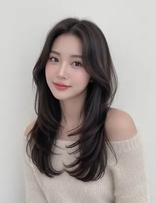 ロング カラー 韓国風レイヤーカラー ライムのヘアスタイル