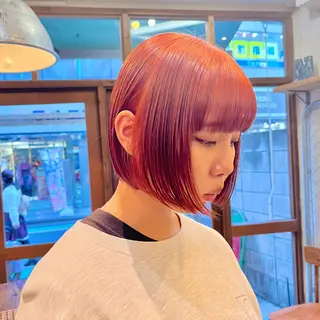 ミディアム カラー ボブ/レイヤー/ ハッシュカット/河内のヘアスタイル