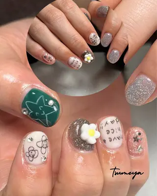 ネイル tsumeya ゆるかわ手描きネイルのネイルデザイン