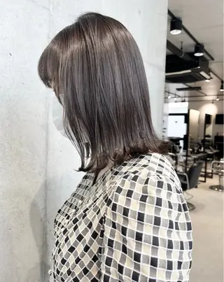 ミディアム カラー パーマ ヘアアレンジ 透明感/オリーブ/ グレージュ/YUKAのヘアスタイル